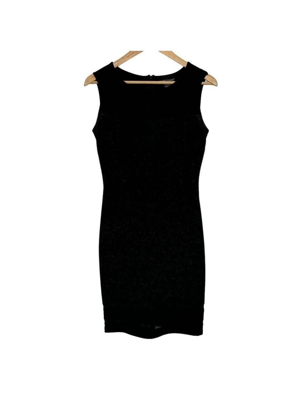 Frank Lyman Cocktail Dress Womens 8 Black Shimmer Fitted Bodycon Party Event EUC